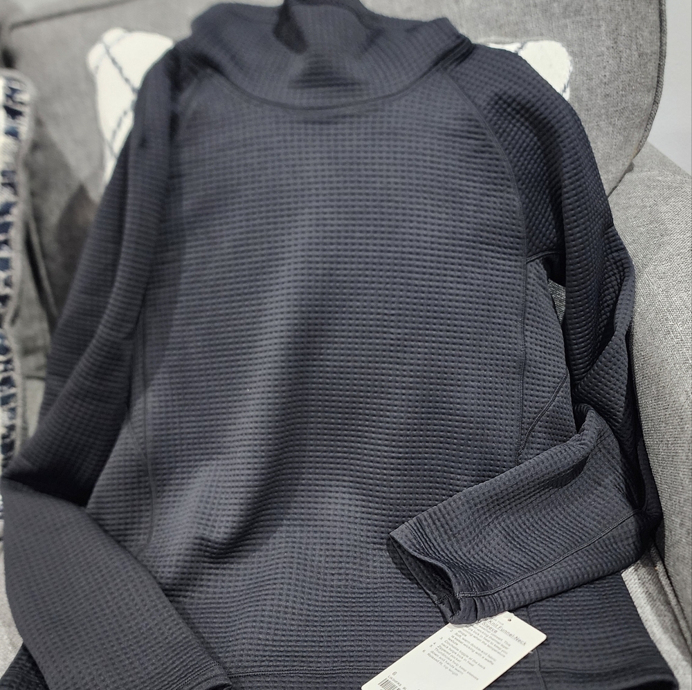 Waffle-Knit funnel Neck Long Sleeve